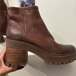 Zodiac Brown Leather Lug Heel Ankle Booties